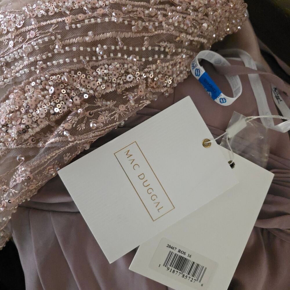 Mac Duggal 20467 Pink Rose Formal Gown Beaded Sequin Cape Chiffon Maxi Dress 16 - Picture 3 of 13